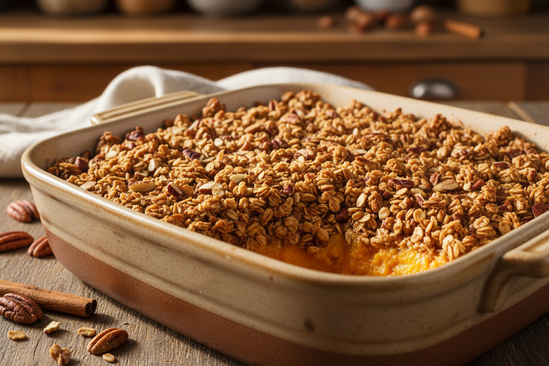 sweet potato casserole with granola topping